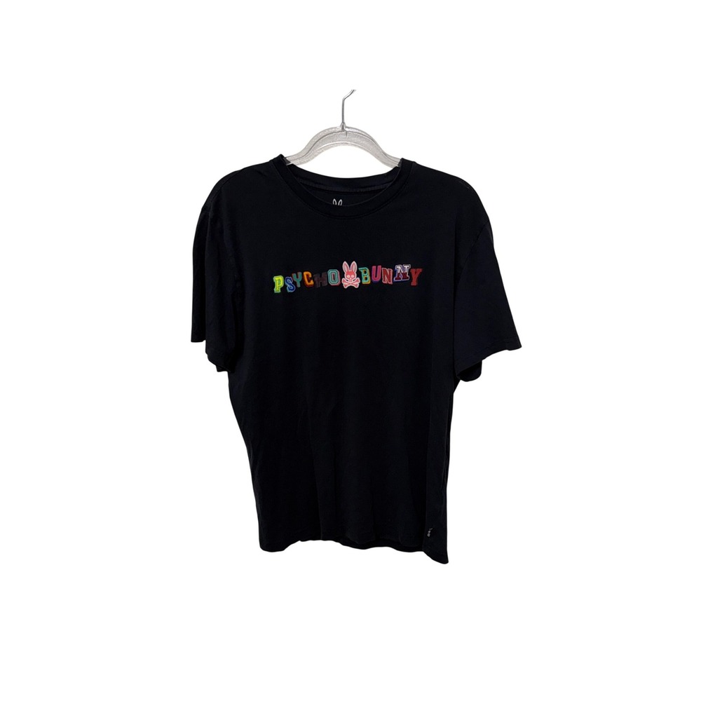 Psycho Bunny T-Shirt Mens 6 Large Black Multi Color Embroidered Logo Pima Cotton